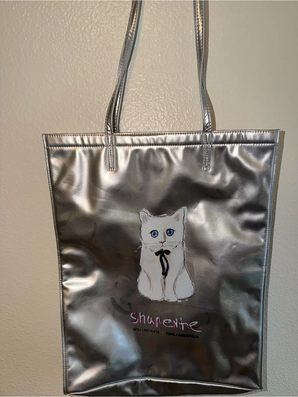 Shu Uemura Metallic Silver Paw-Print Tote